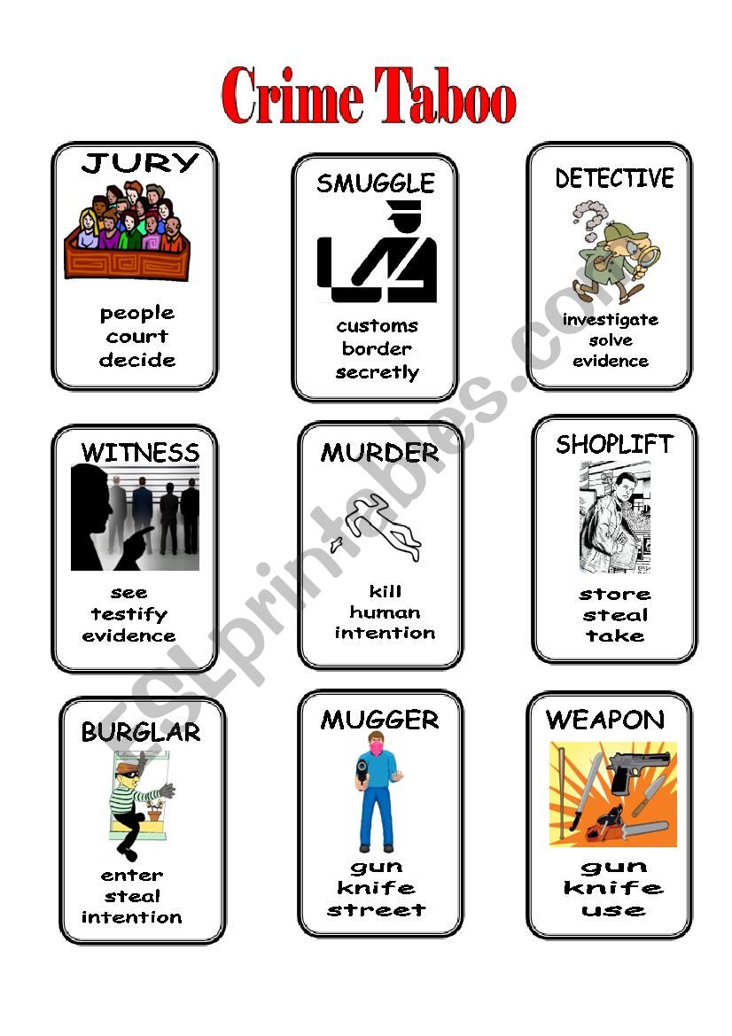 Crime Taboo 1/2 worksheet