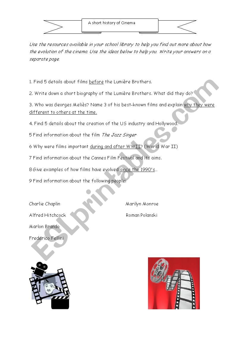 The hstory of the cinema worksheet