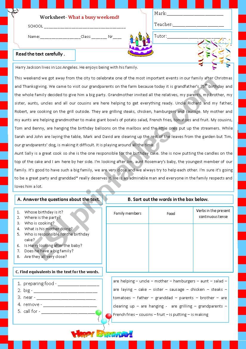 worksheet - What a busy weekend  (03.06.13)