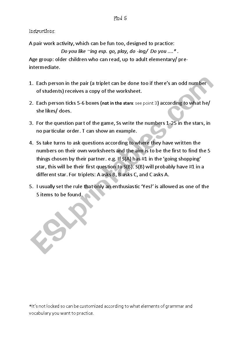 Find 5 worksheet