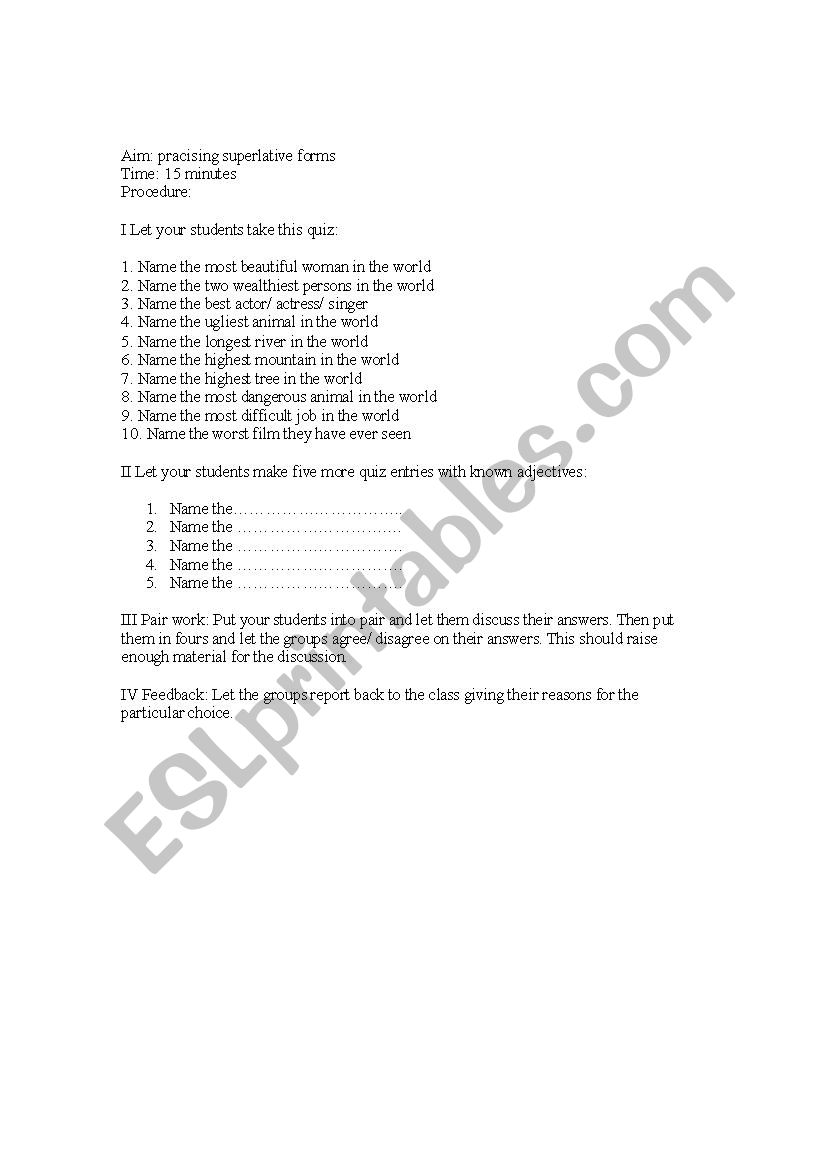 Superlatives worksheet