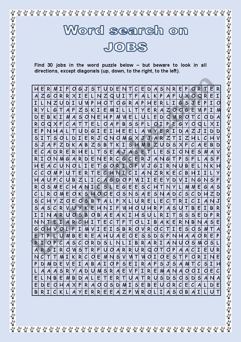 Word search on jobs worksheet