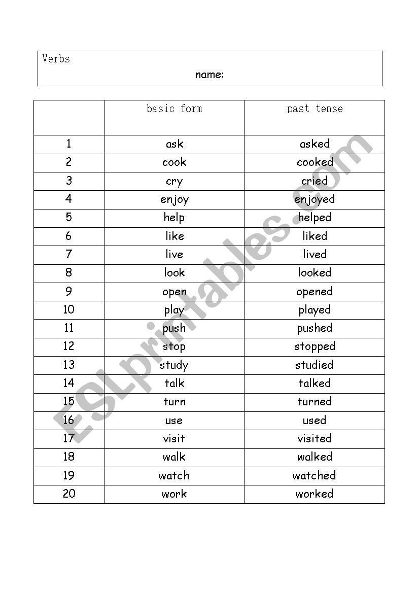 Verb Test: basic form and past tense