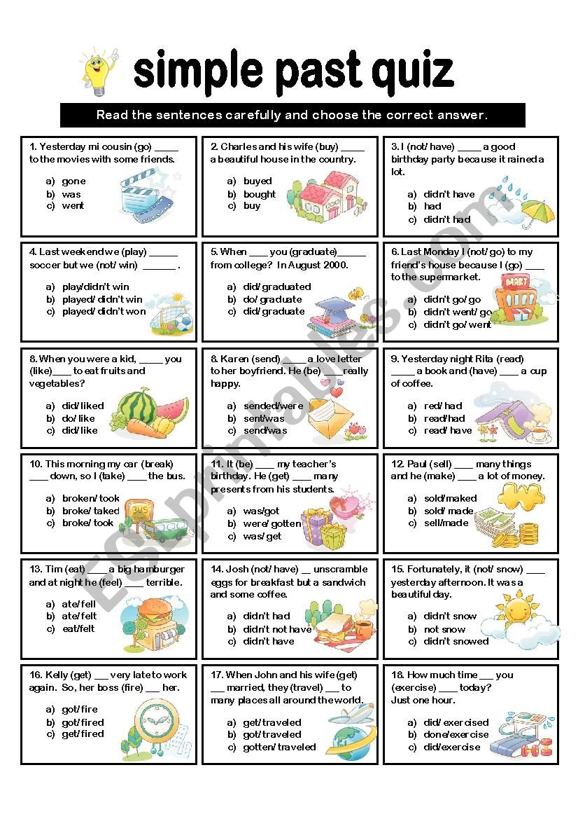 SIMPLE PAST QUIZ ALL FORMS worksheet