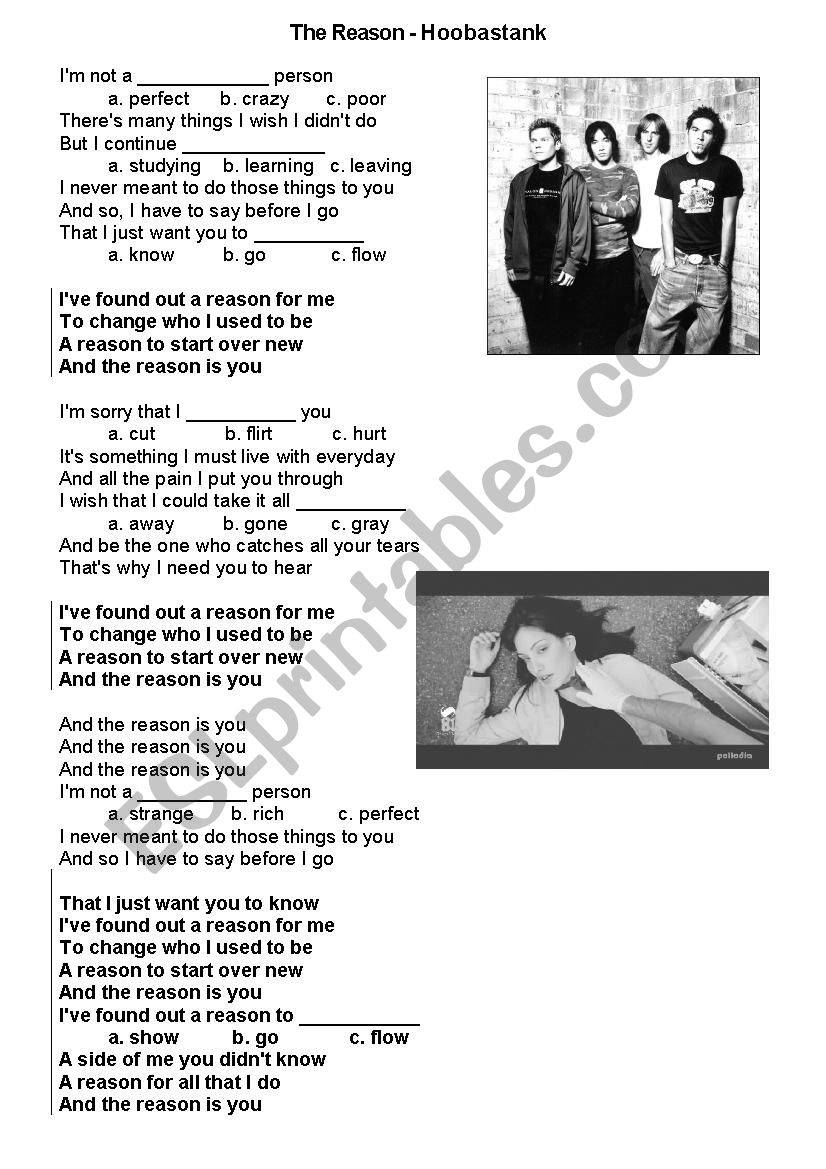 The Reason - Hoobastank  worksheet