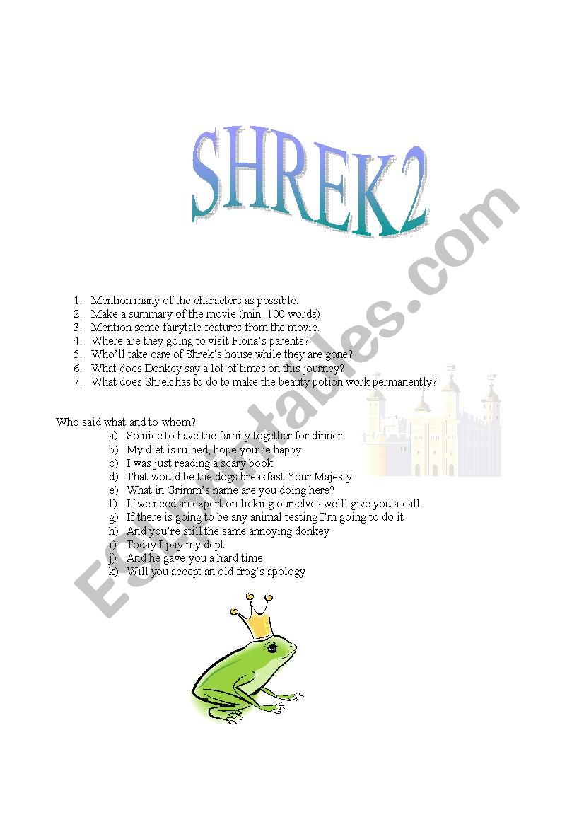 Questions for Shrek2 worksheet