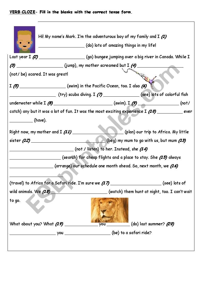 Verb Cloze worksheet