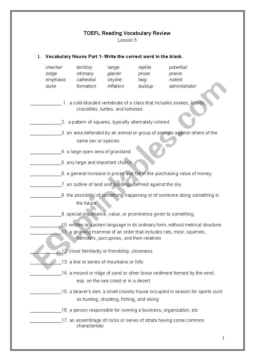 Bruce Rogers TOEFL Reading Chapter 5 Vocabulary Test