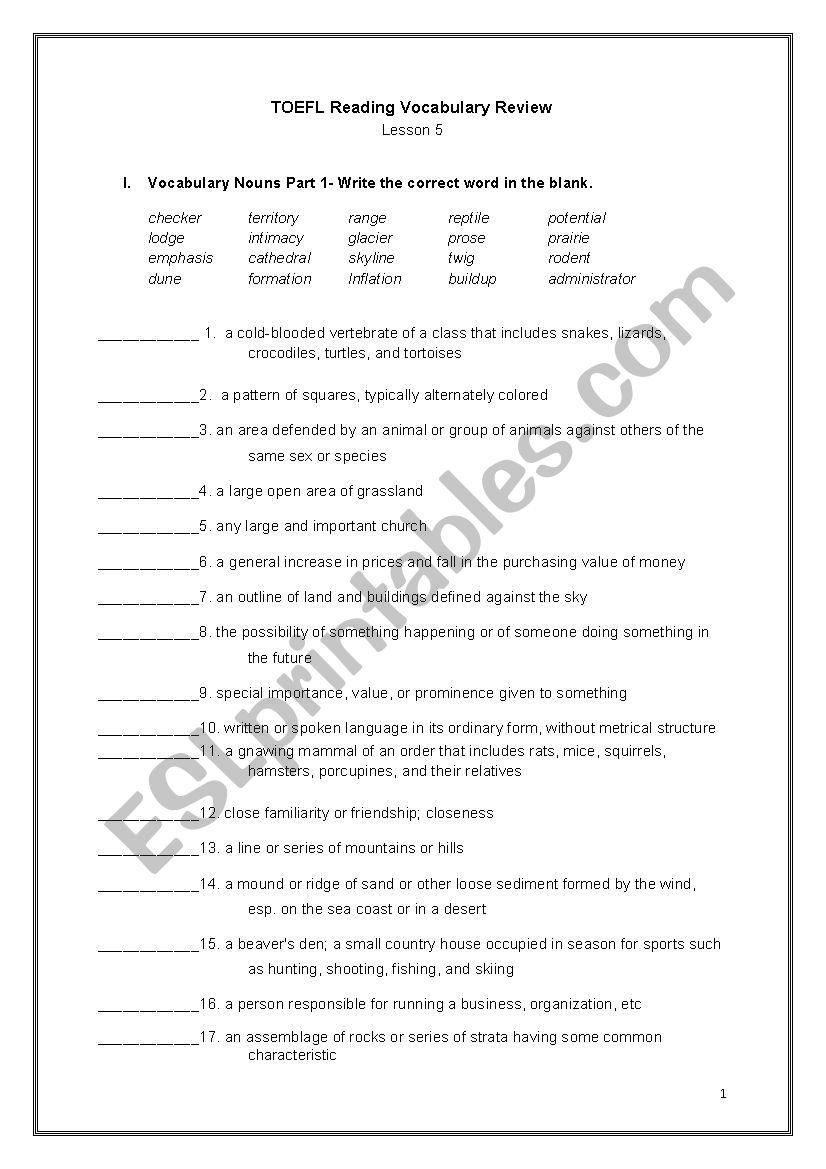 Bruce Rogers TOEFL Reading Chapter 5 Vocabulary Test