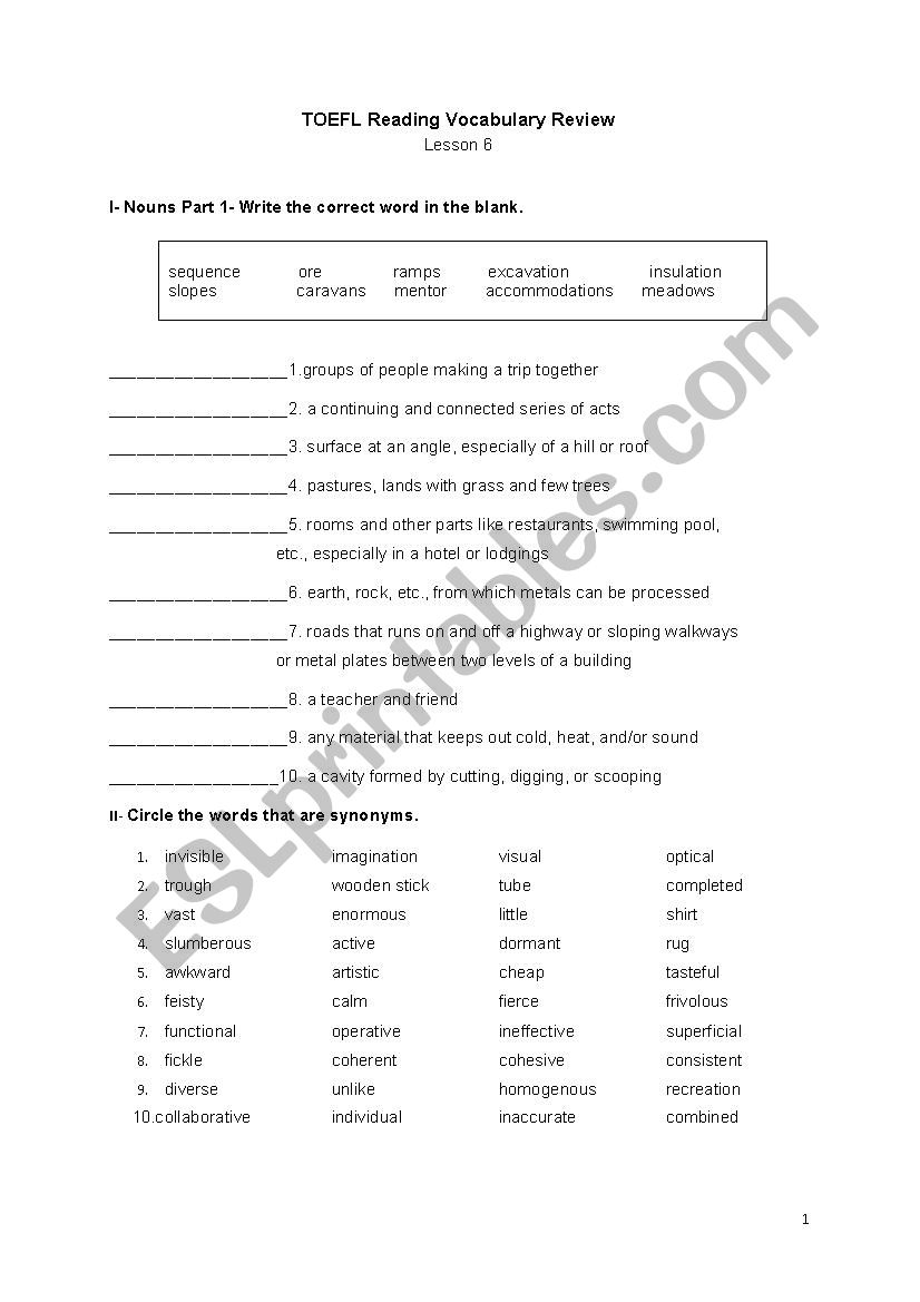 Bruce Rogers TOEFL Reading Chapter 6 Vocabulary Test