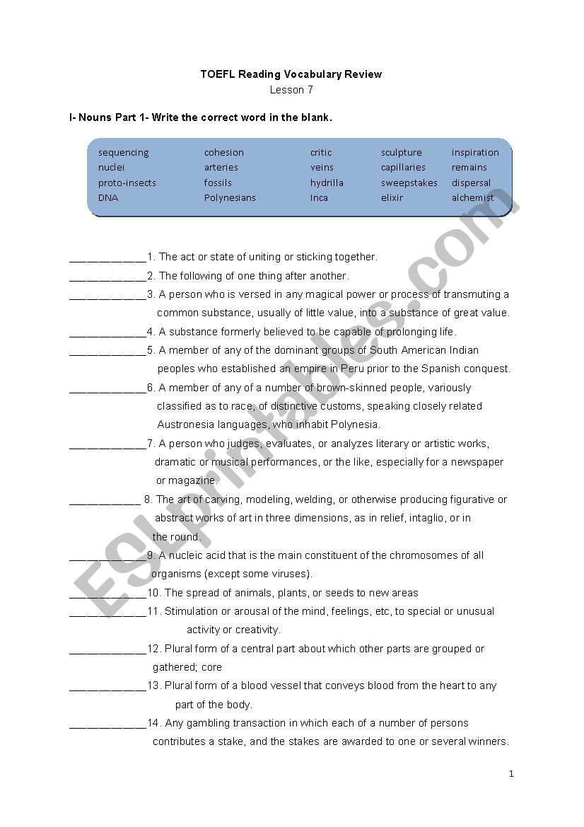 Bruce Rogers TOEFL Reading Chapter 7 Vocabulary Test
