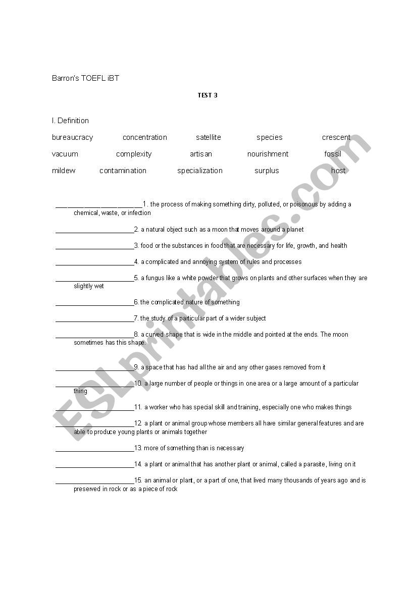 BARRONÂ´S TOEFL Reading Vocabulary Model Test 3