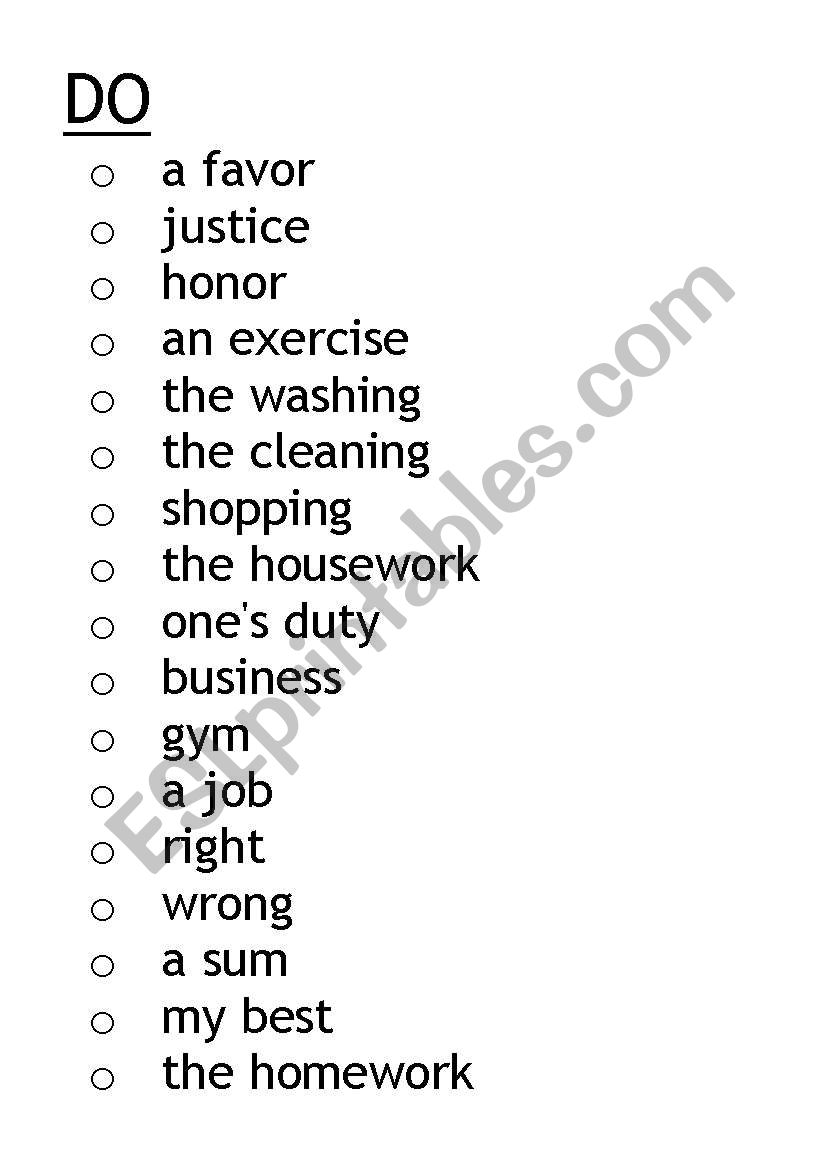 Make/do list worksheet