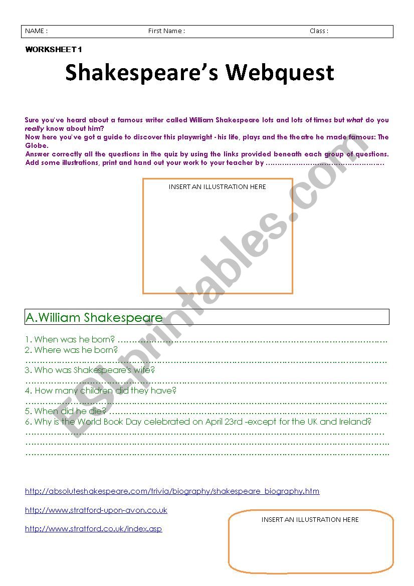 Shakespeare webquest worksheet