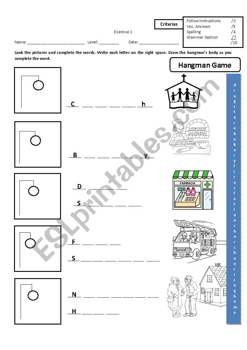 Community Places worksheet