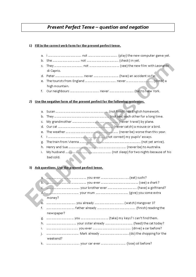 present perfect tense - question and negation