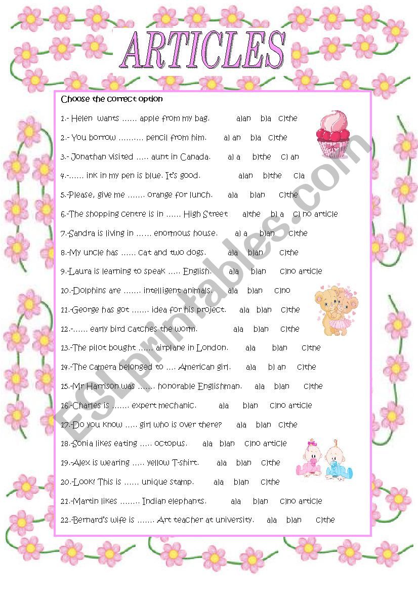 ARTICLES worksheet