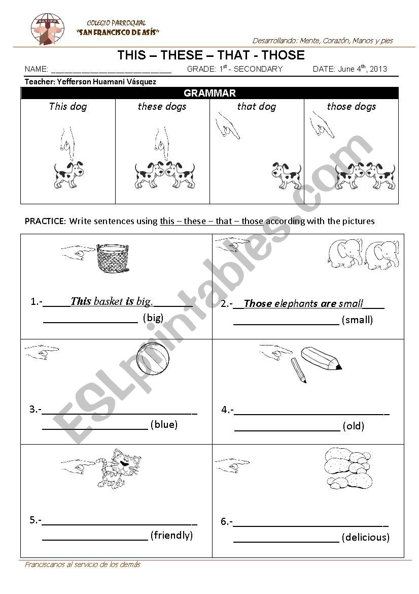 this - that - these - those worksheet