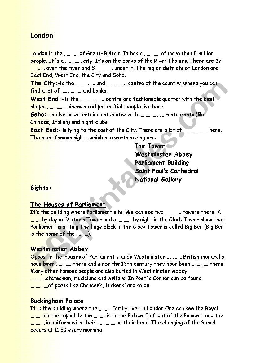 London 2 worksheet