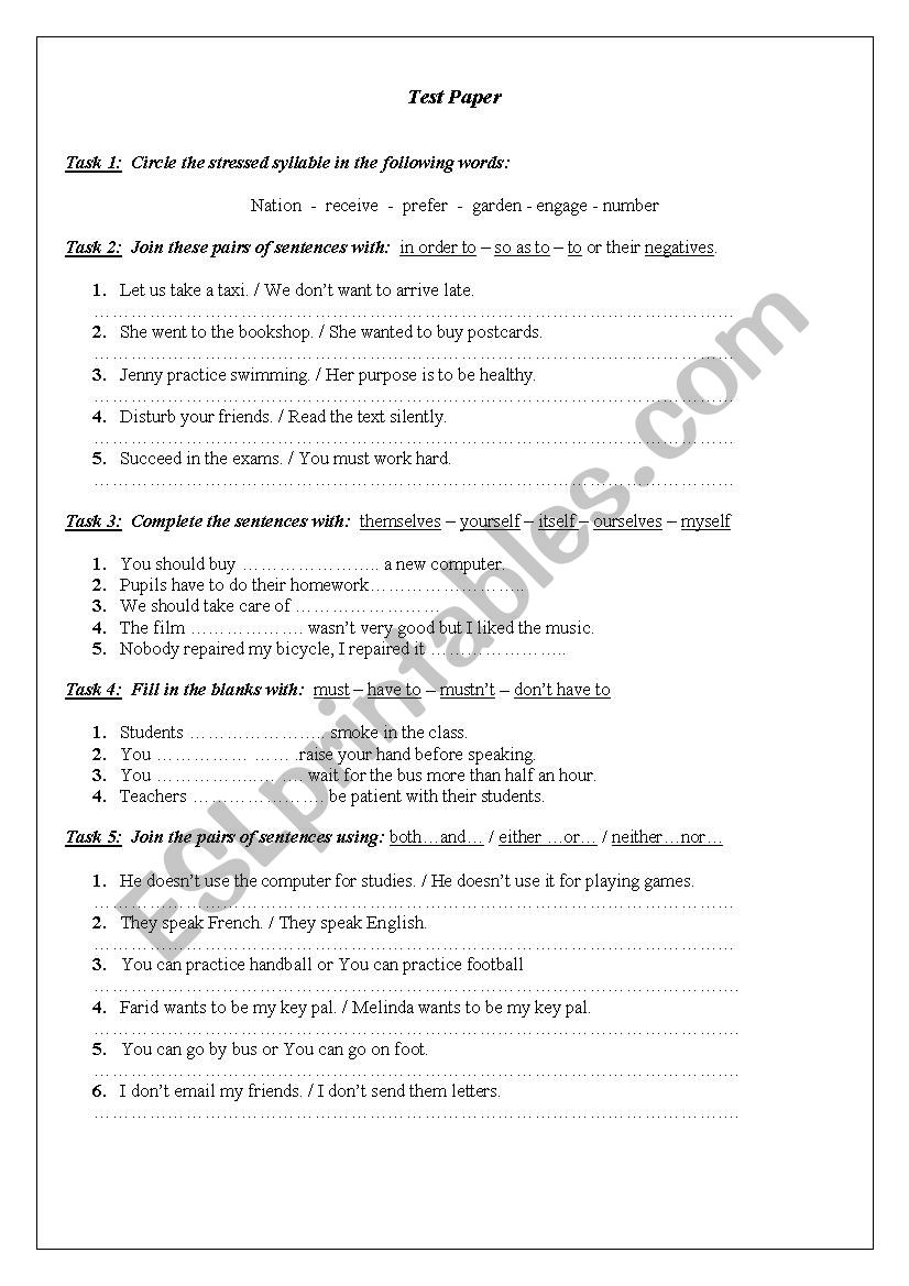 Test Paper worksheet