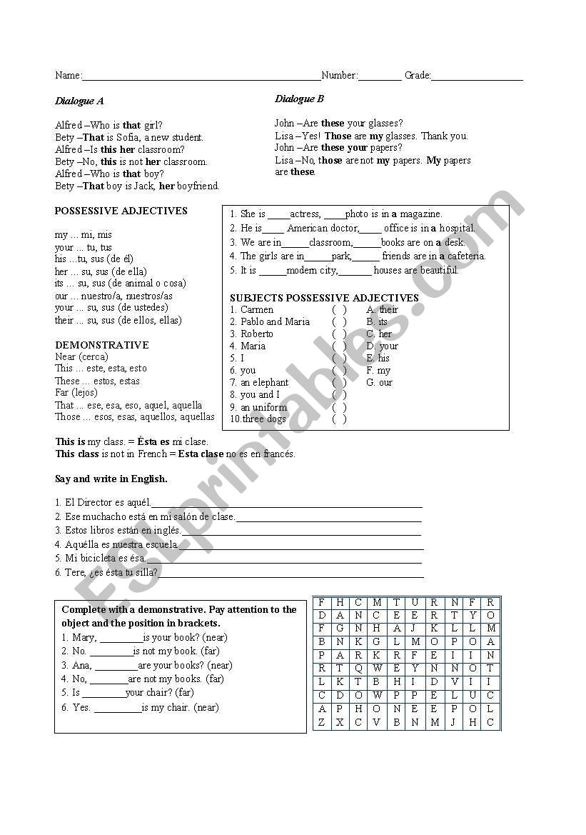 POSSESSIVE ADJECTIVES worksheet