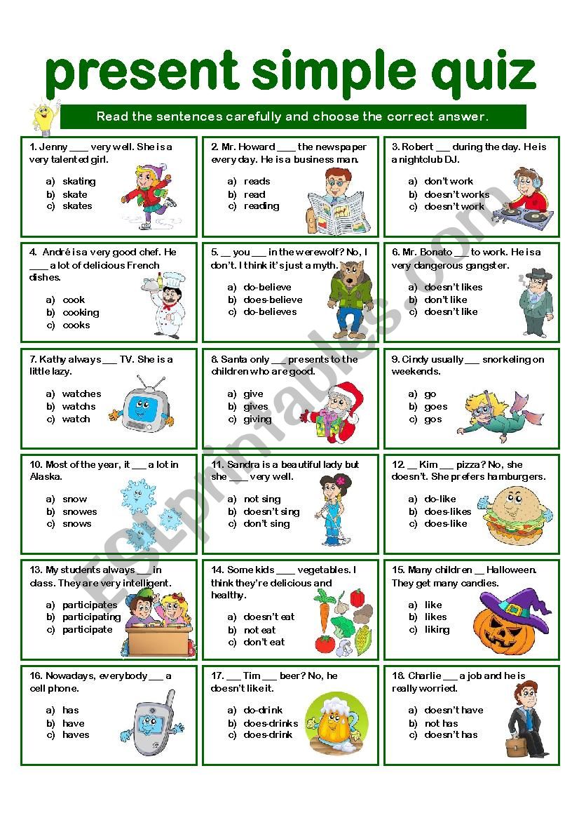 Present Simple Worksheet Kids