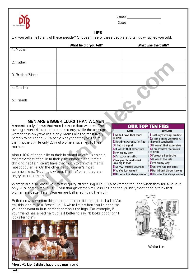 Lies worksheet