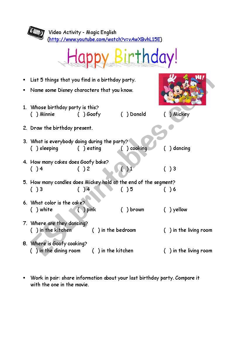 video activity - Happy Birthday! - ESL worksheet by Lucka20