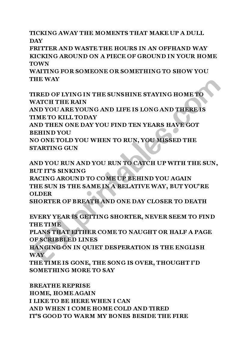 Pýnk Floyd (time song) - ESL worksheet by diegop84