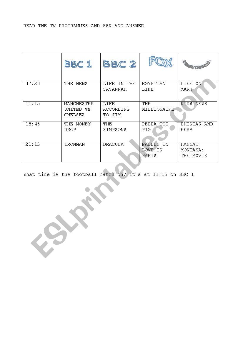 tv programmes worksheet