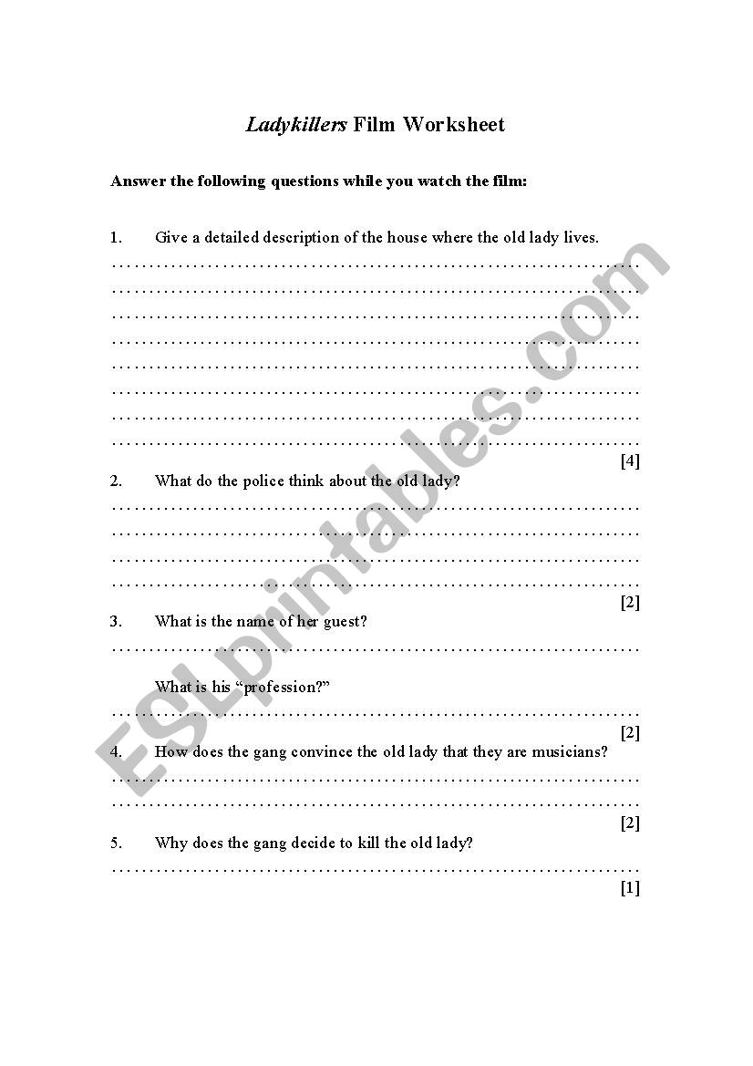 Ladykillers (1955 Film) Worksheet