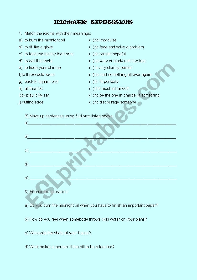 Idiomatic Expressions worksheet