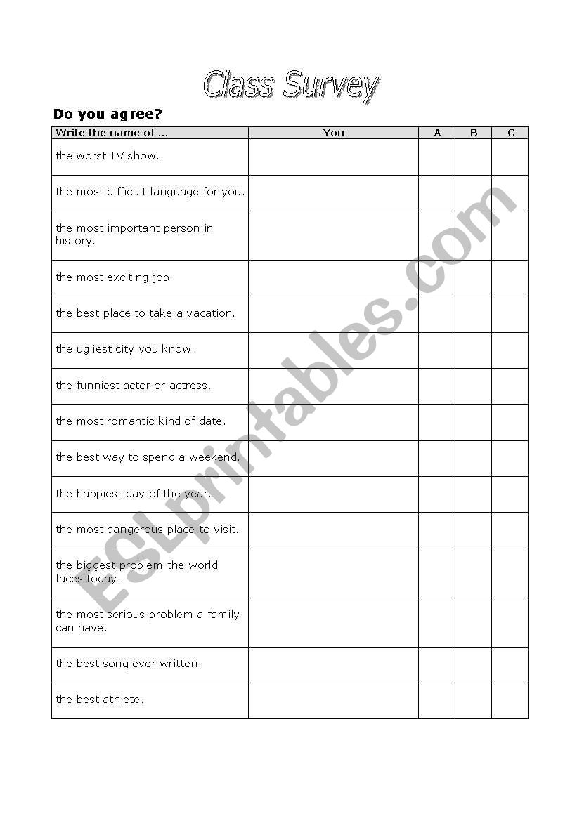 Class Survey - Do you agree? worksheet