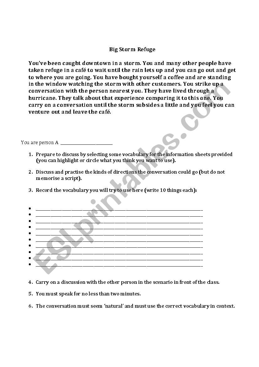 Speaking exercise worksheet