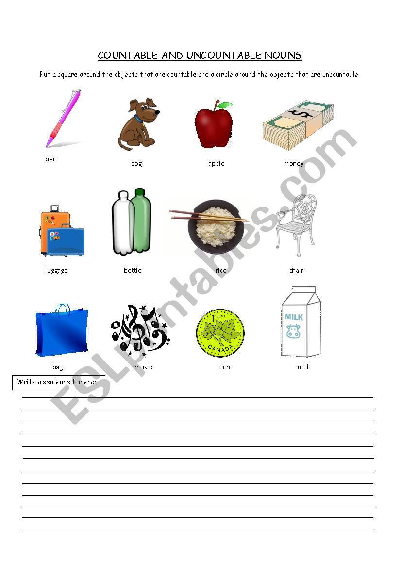 Countable and Uncountable Nouns Worksheet