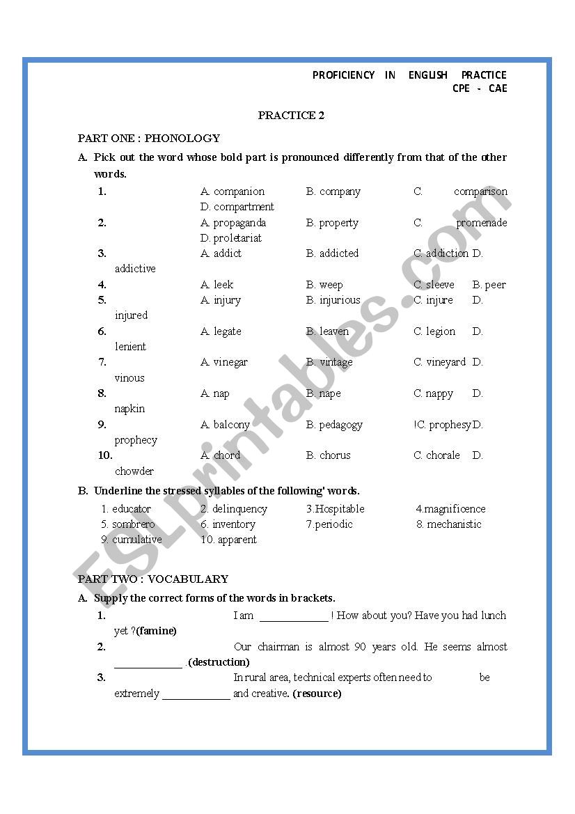 CPE CAE 2  PRACTICE with suggested key