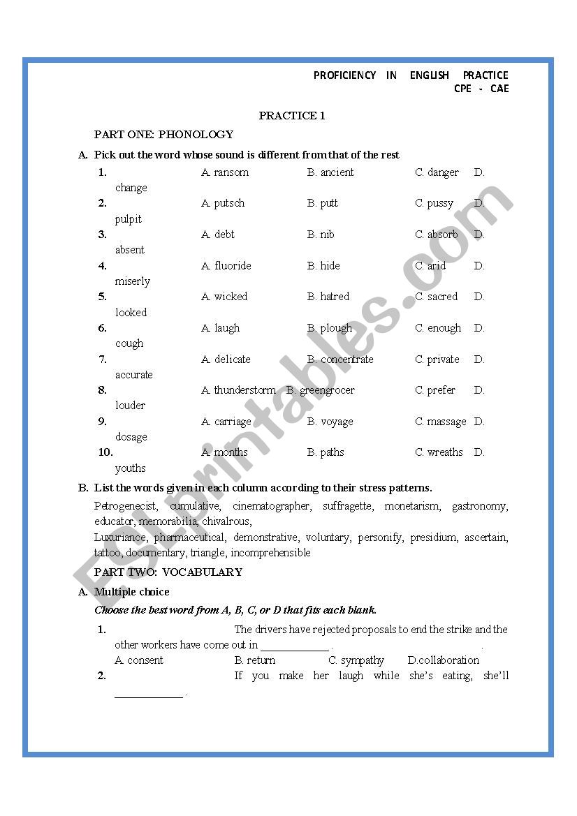 CPE CAE 1  PRACTICE with suggested key