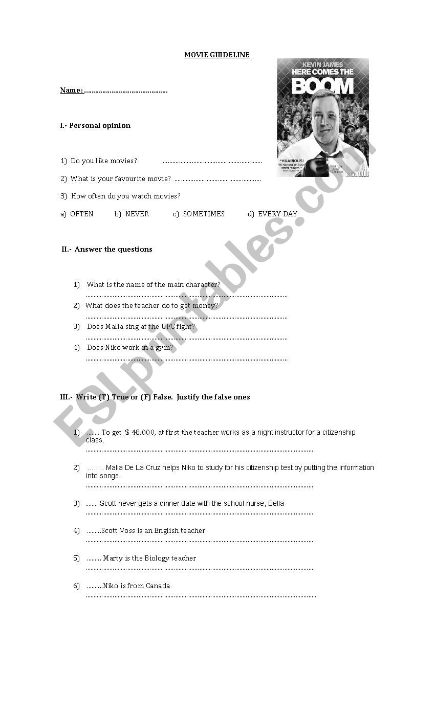Here comes the boom worksheet