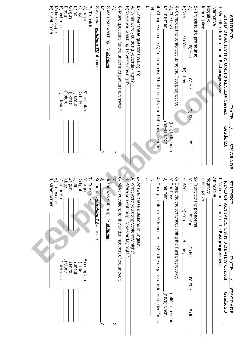 ENGAGE BOOK 2 UNIT 3 REVIEW PAST PROGRESSIVE, WHEN, WHILE, CONFICT VERBS AND SOME OBJECTS