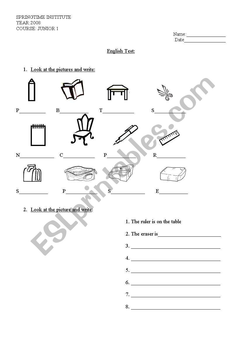 classroom objects worksheet