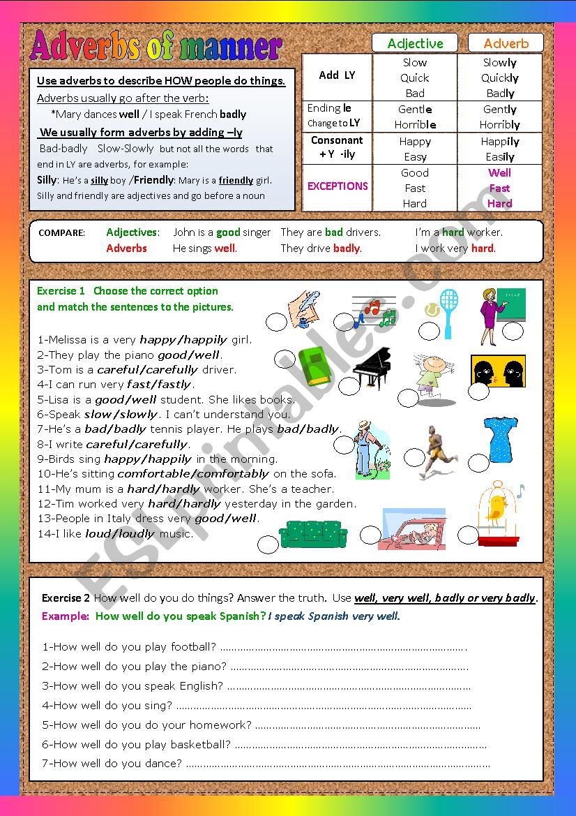 ADVERBS OF MANNER starters worksheet