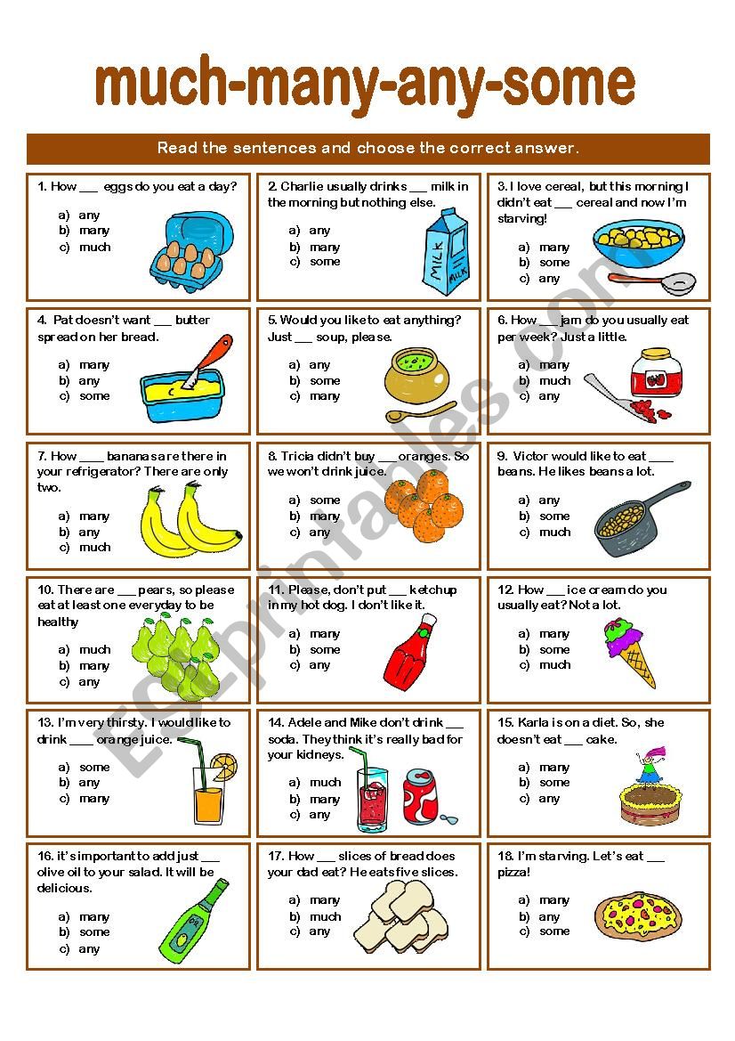 SOME-ANY-MANY-MUCH QUIZ worksheet