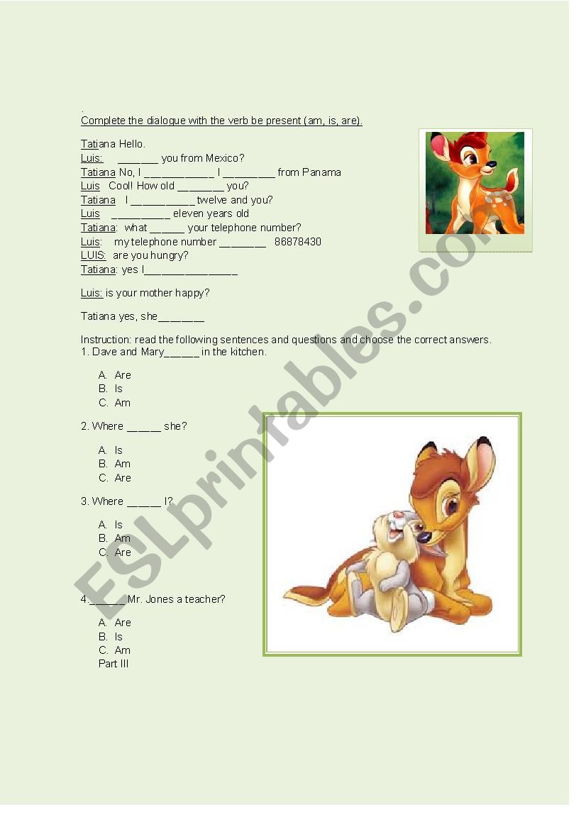 Verb to be worksheet