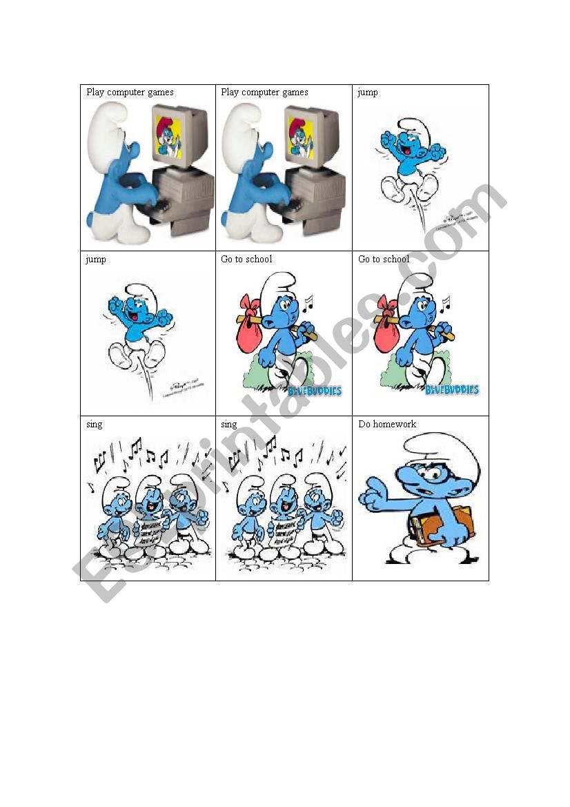 Smurf memory worksheet