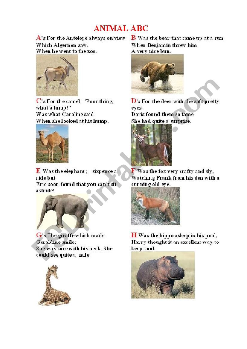 ANIMAL ABC (with short poems) worksheet