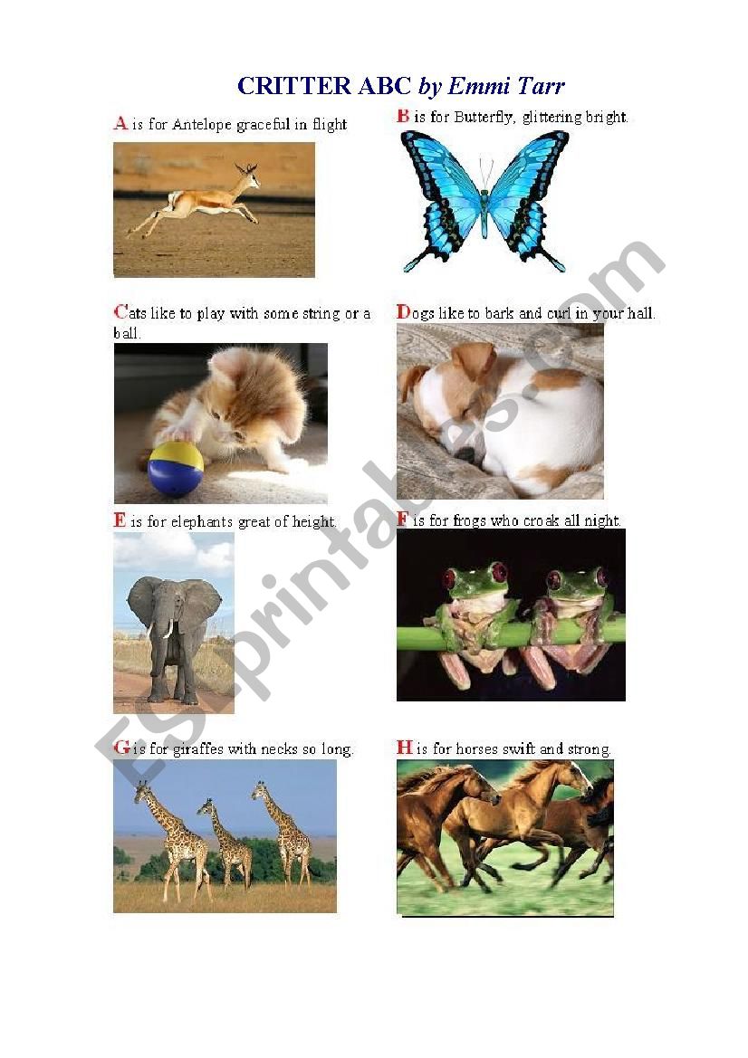 CRITTER ABC (an animal  poster + a short poem)