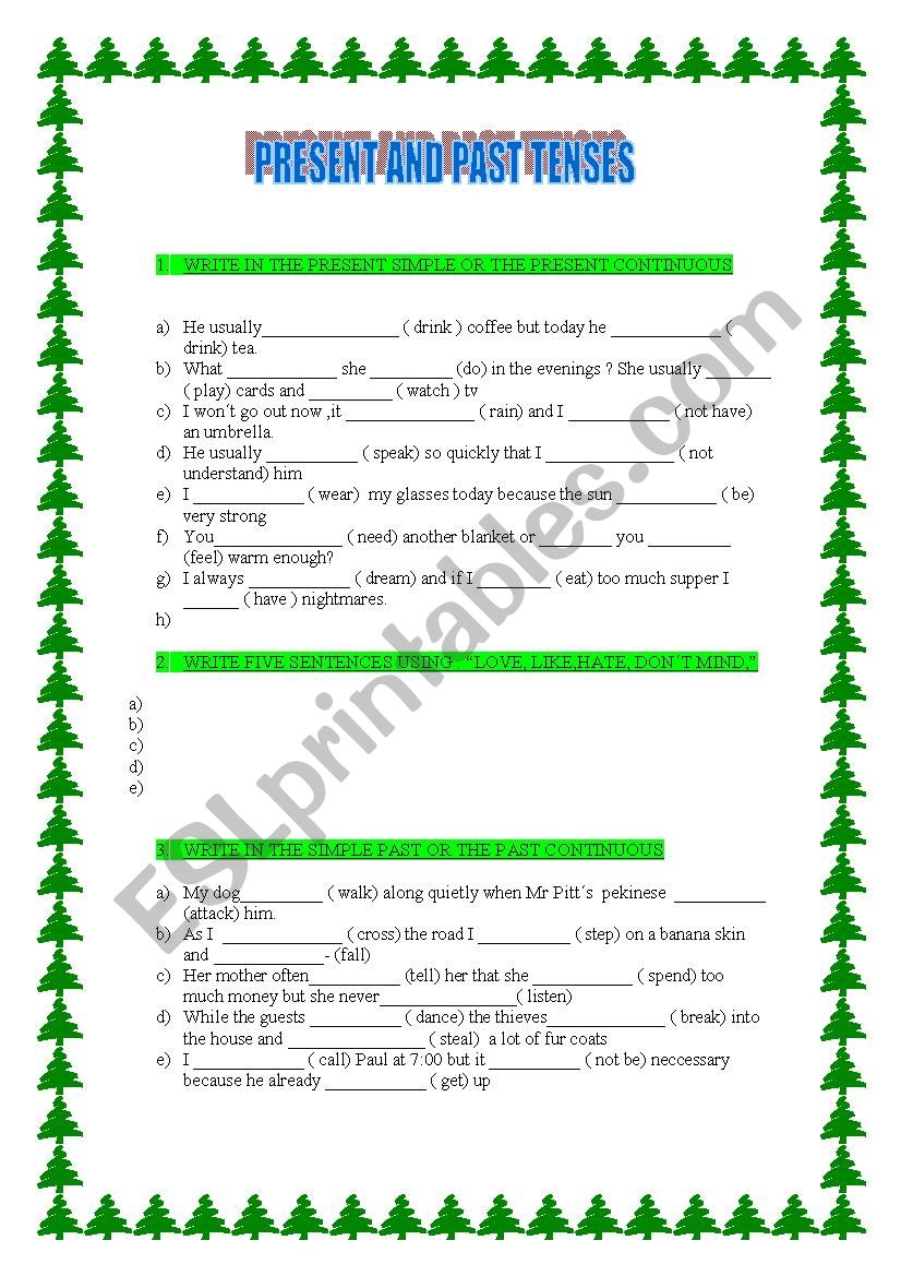 Present and past tenses worksheet