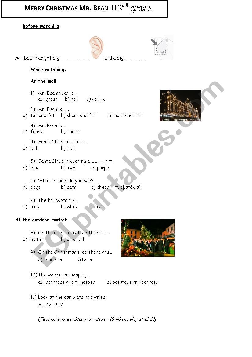 Mr. Bean Christmas time worksheet