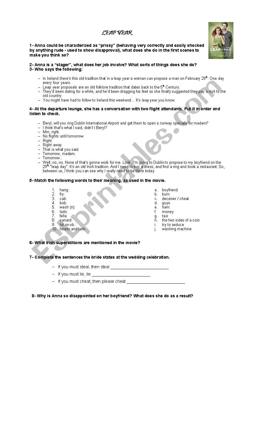 Movie- Leap Year worksheet