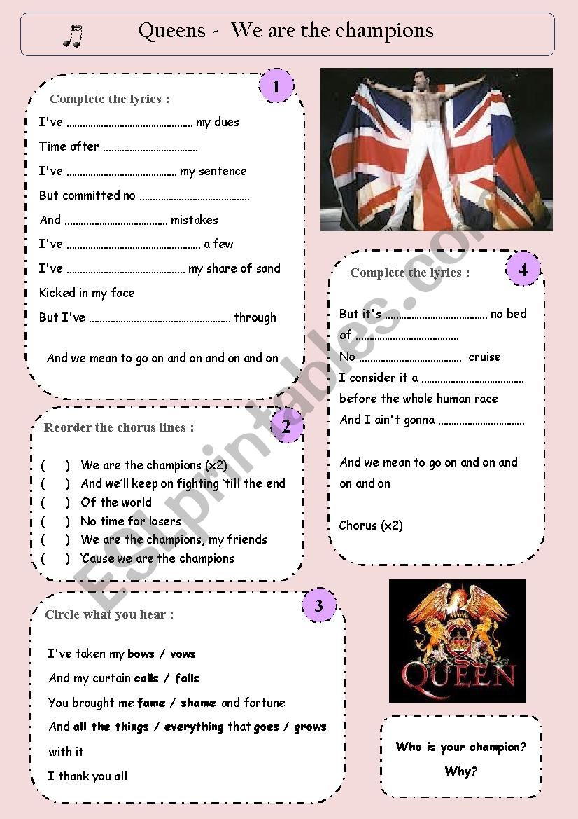 Queen - We are the champions worksheet